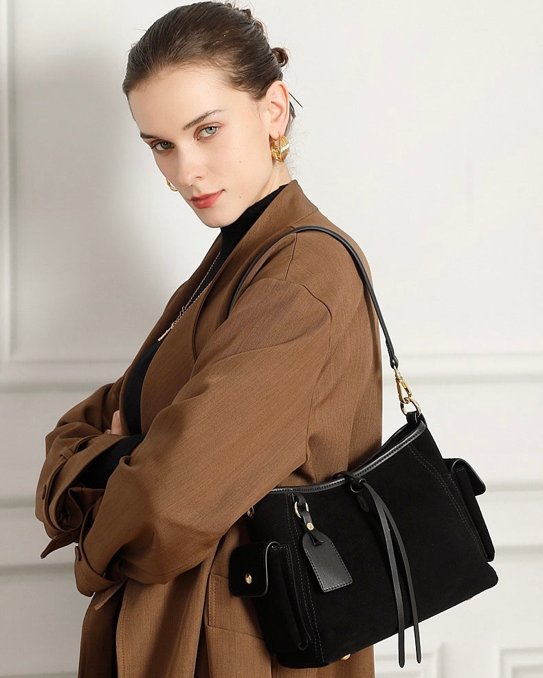 Women's Genuine Leather Matte Utility Shoulder Bag