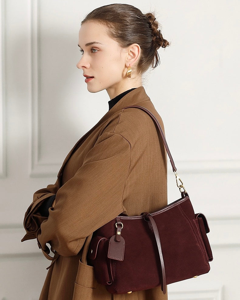 Women's Genuine Leather Matte Utility Shoulder Bag