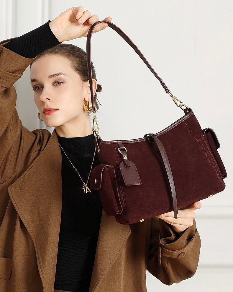 Women's Genuine Leather Matte Utility Shoulder Bag