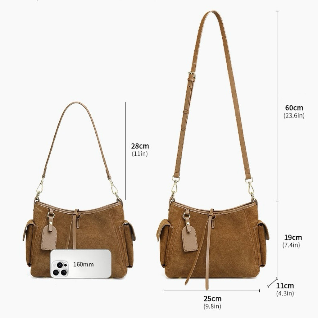 Women's Genuine Leather Matte Utility Shoulder Bag