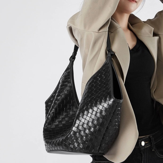 Women's Genuine Leather Woven Large Shoulder Tote Bag