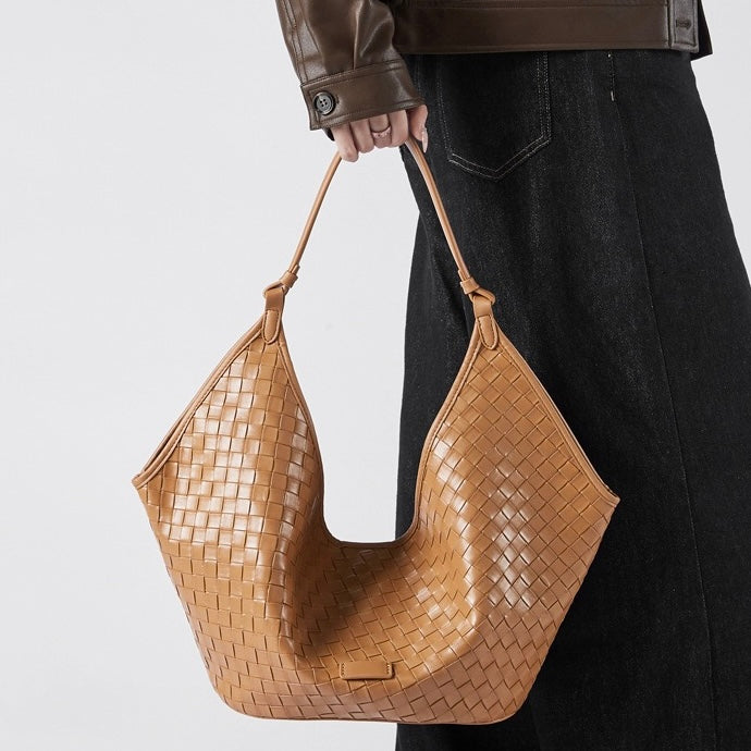 Women's Genuine Leather Woven Large Shoulder Tote Bag