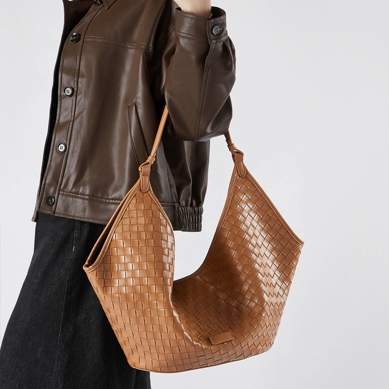Women's Genuine Leather Woven Large Shoulder Tote Bag