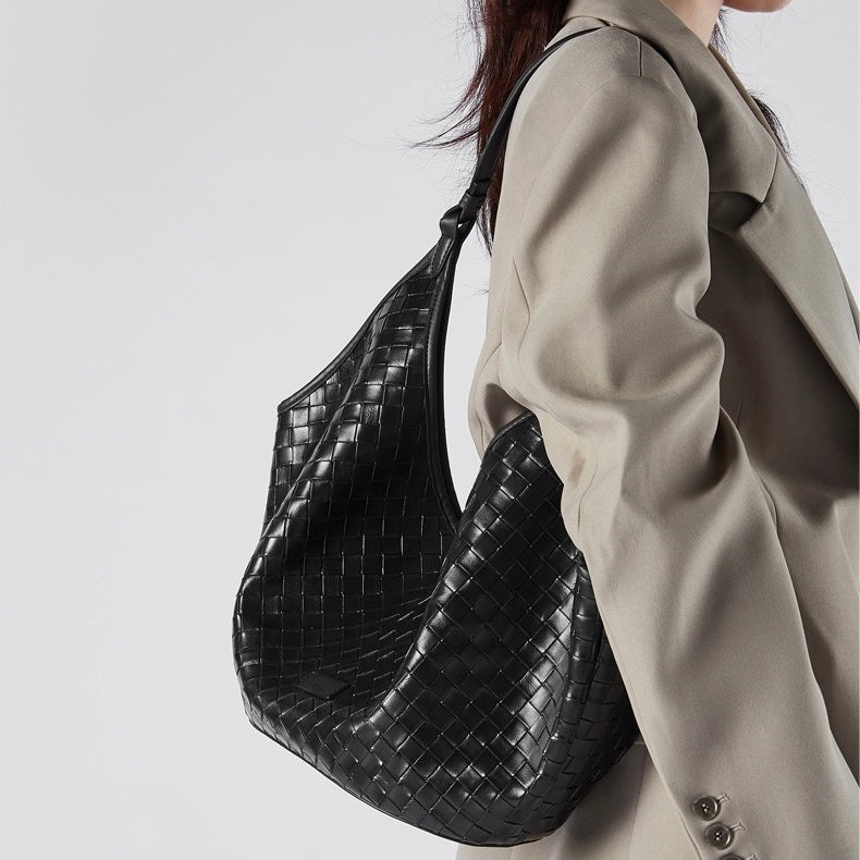 Women's Genuine Leather Woven Large Shoulder Tote Bag