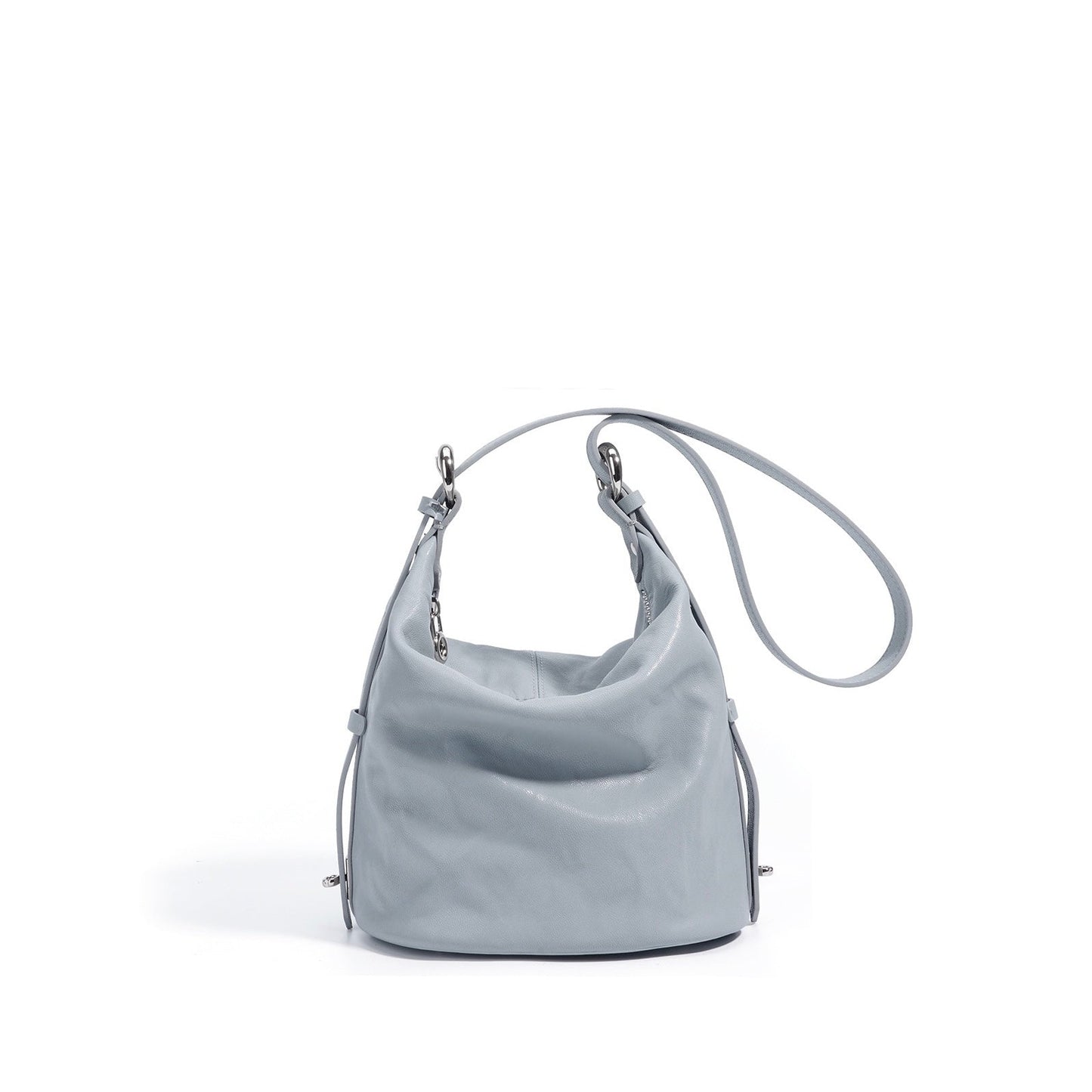 Women's Genuine Leather Soft Pleated Bucket Crossbody Bag