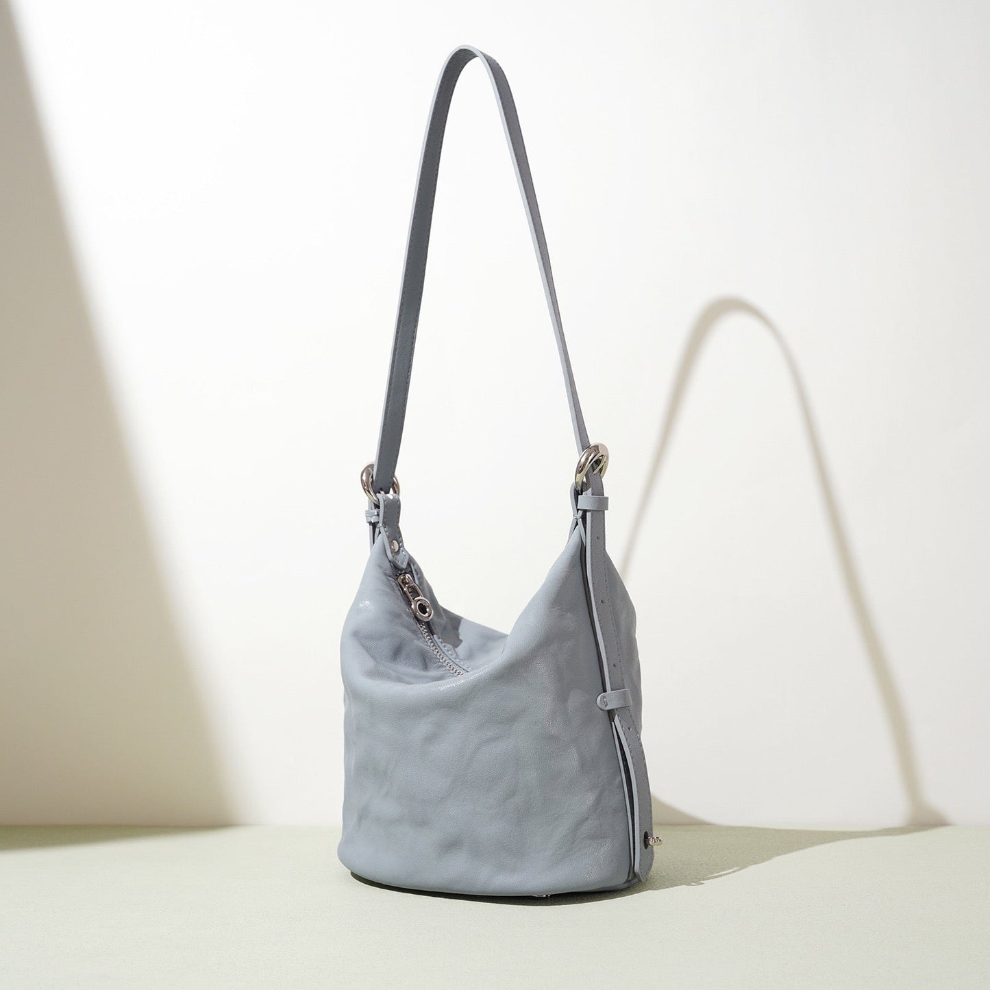Women's Genuine Leather Soft Pleated Bucket Crossbody Bag
