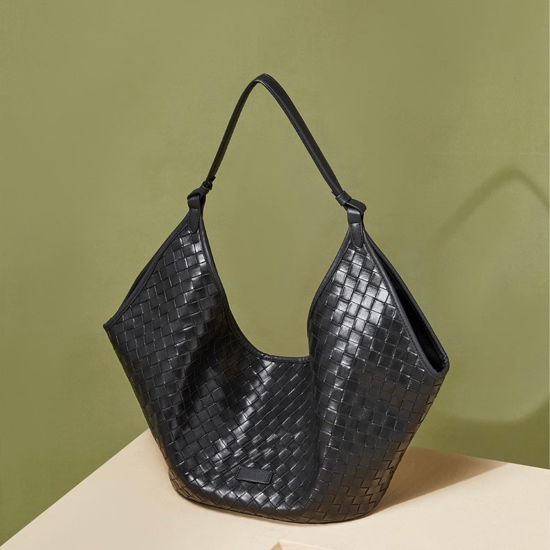 Women's Genuine Leather Woven Large Shoulder Tote Bag