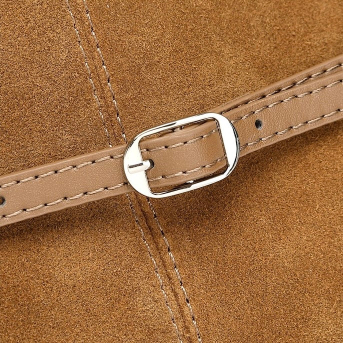 Women's Genuine Leather Suede Structured Lock Tote Bag