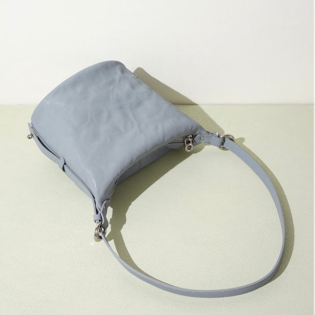Women's Genuine Leather Soft Pleated Bucket Crossbody Bag