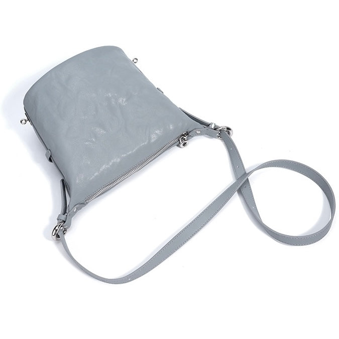 Women's Genuine Leather Soft Pleated Bucket Crossbody Bag