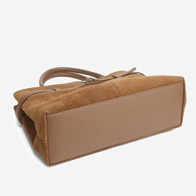 Women's Genuine Leather Suede Structured Lock Tote Bag