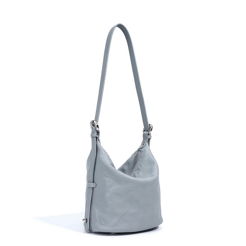 Women's Genuine Leather Soft Pleated Bucket Crossbody Bag
