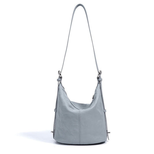 Women's Genuine Leather Soft Pleated Bucket Crossbody Bag