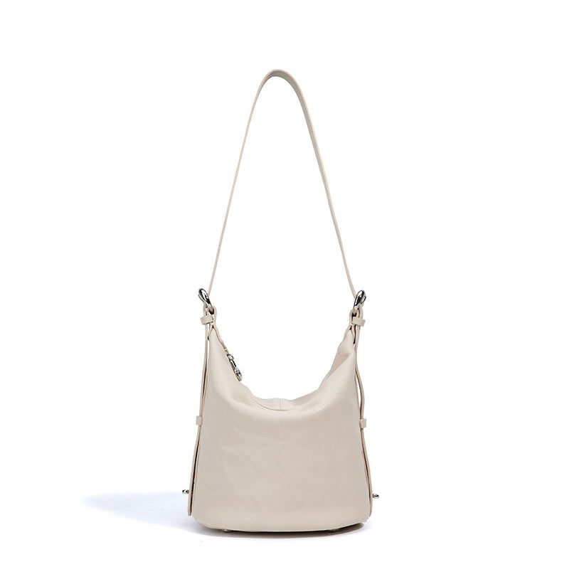 Women's Genuine Leather Soft Pleated Bucket Crossbody Bag