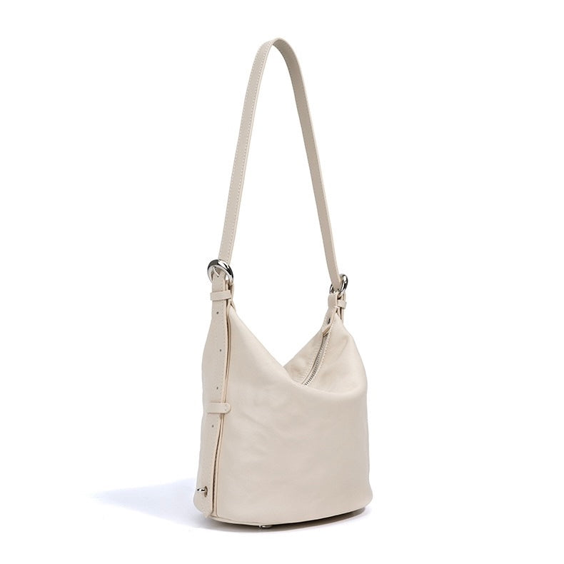 Women's Genuine Leather Soft Pleated Bucket Crossbody Bag