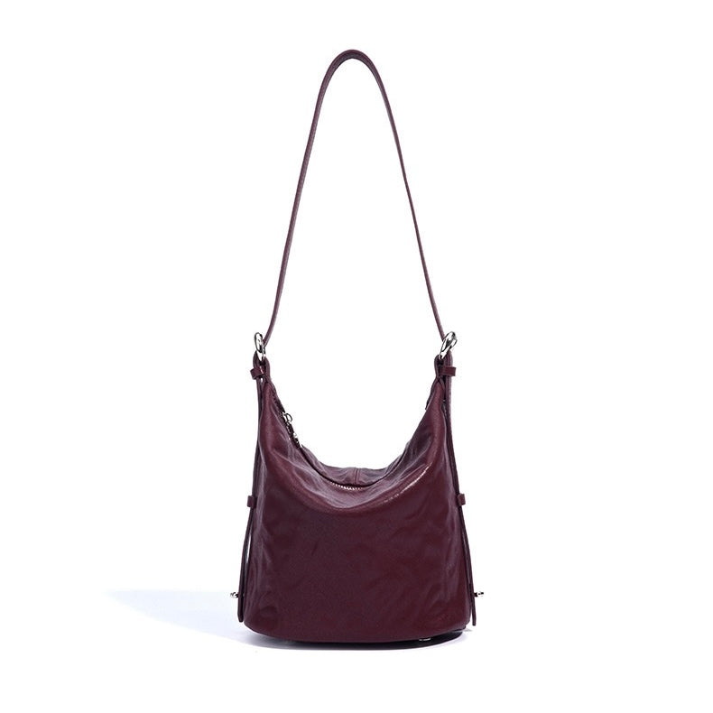 Women's Genuine Leather Soft Pleated Bucket Crossbody Bag