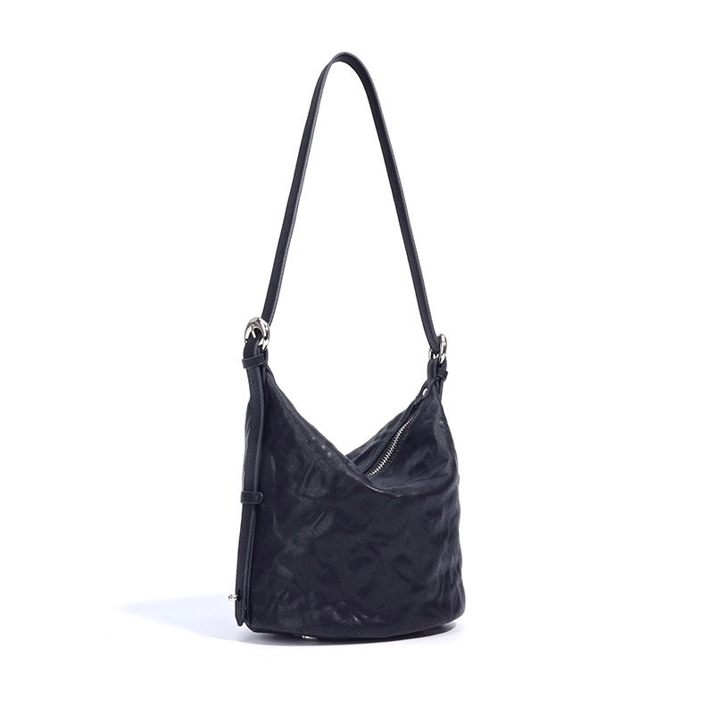 Women's Genuine Leather Soft Pleated Bucket Crossbody Bag