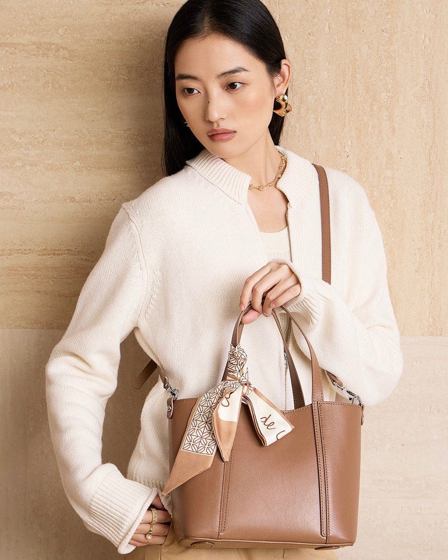 Women's Genuine Leather Ribbon Accent Handbag