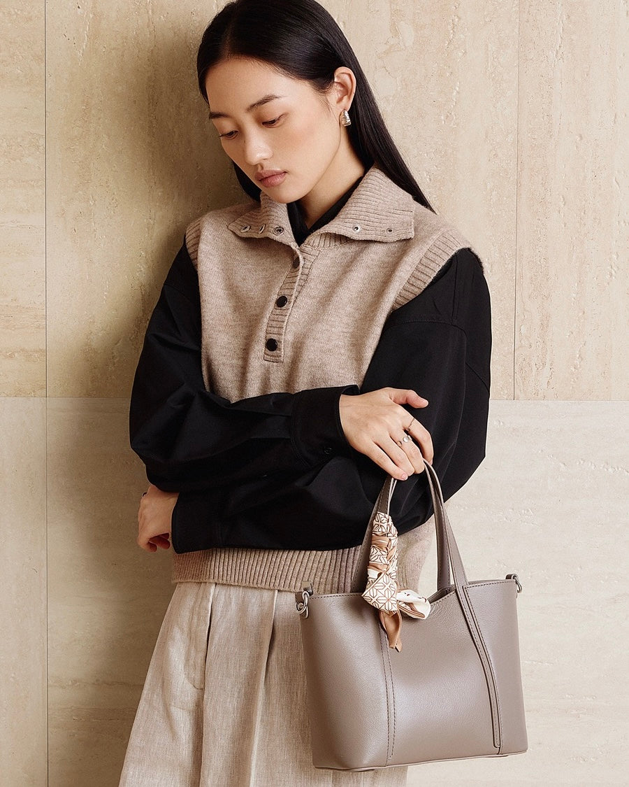 Women's Genuine Leather Ribbon Accent Handbag