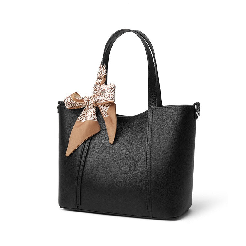 Women's Genuine Leather Ribbon Accent Handbag