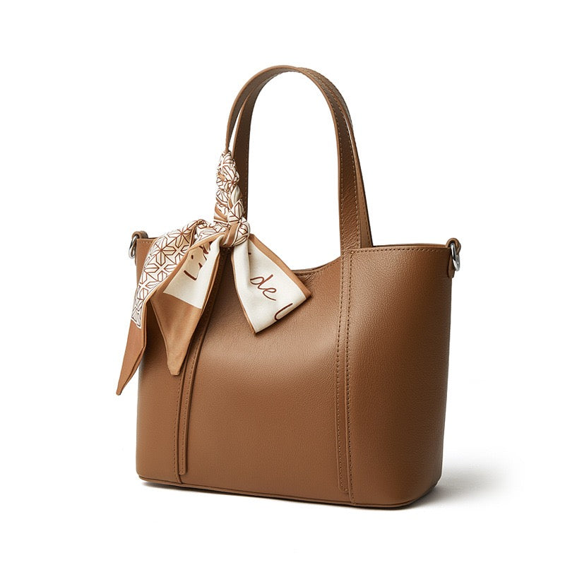Women's Genuine Leather Ribbon Accent Handbag