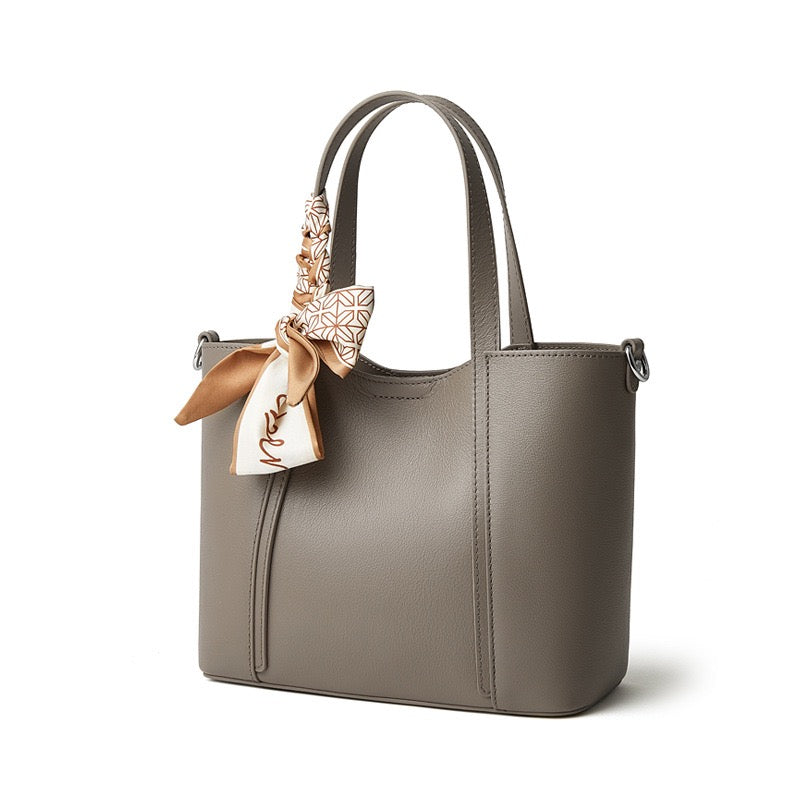 Women's Genuine Leather Ribbon Accent Handbag