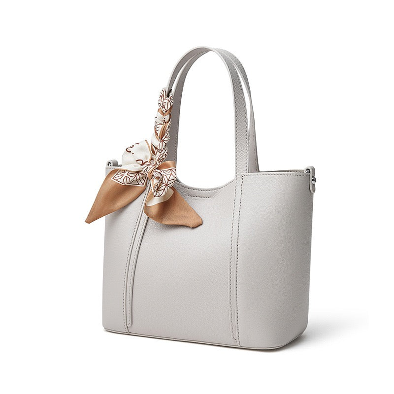 Women's Genuine Leather Ribbon Accent Handbag