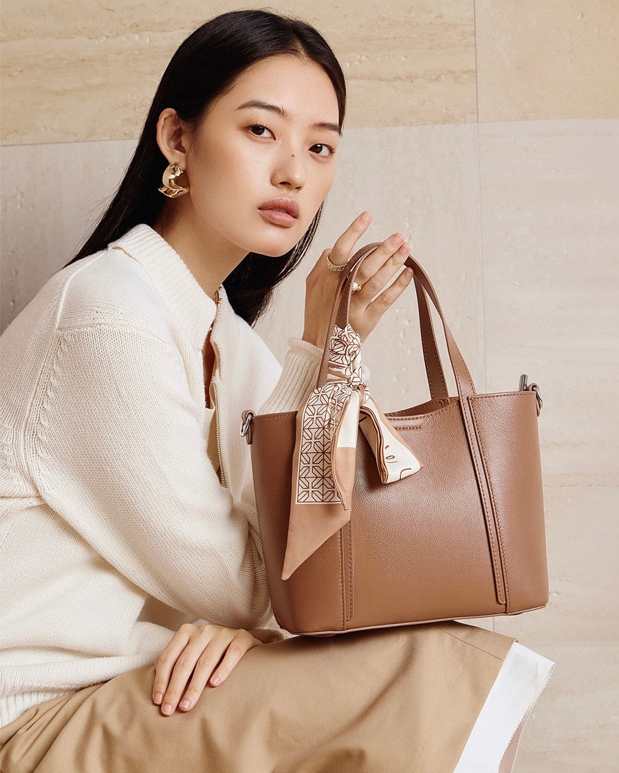 Women's Genuine Leather Ribbon Accent Handbag