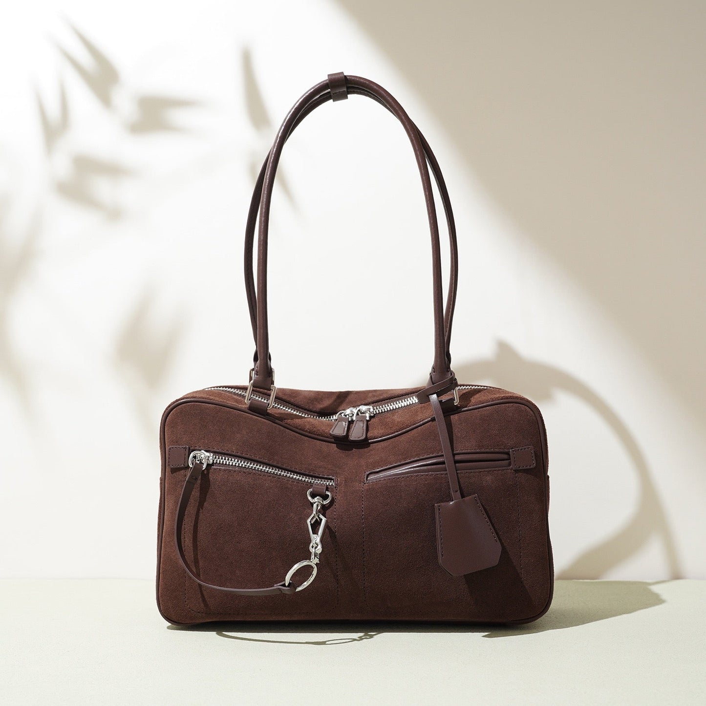 Women's Genuine Leather Pillow Shoulder Bag with Zipper Pocket