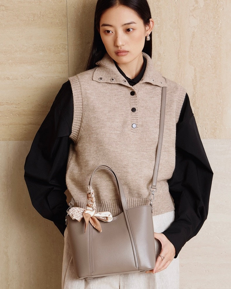 Women's Genuine Leather Ribbon Accent Handbag