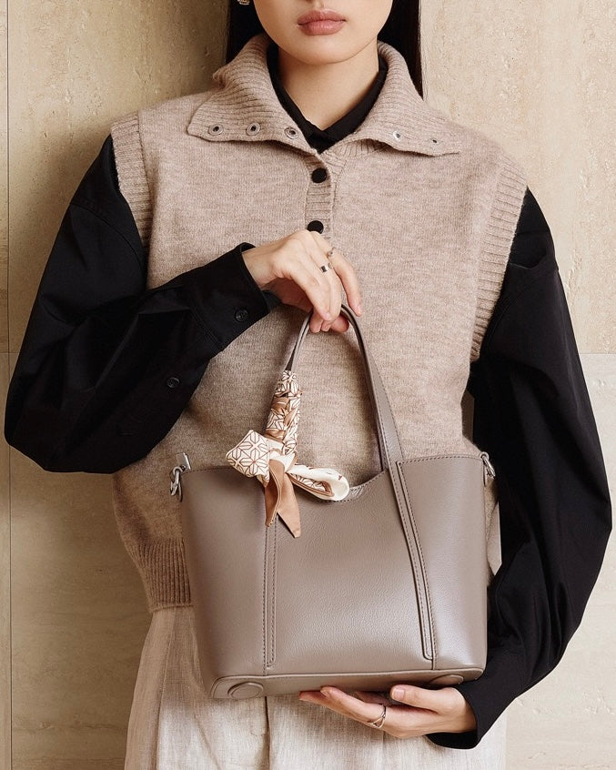 Women's Genuine Leather Ribbon Accent Handbag