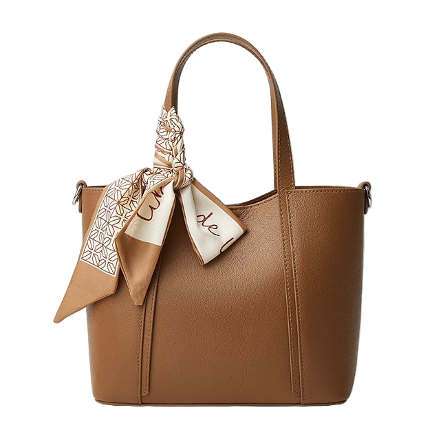 Women's Genuine Leather Ribbon Accent Handbag
