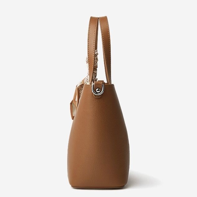 Women's Genuine Leather Ribbon Accent Handbag