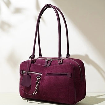Women's Genuine Leather Pillow Shoulder Bag with Zipper Pocket