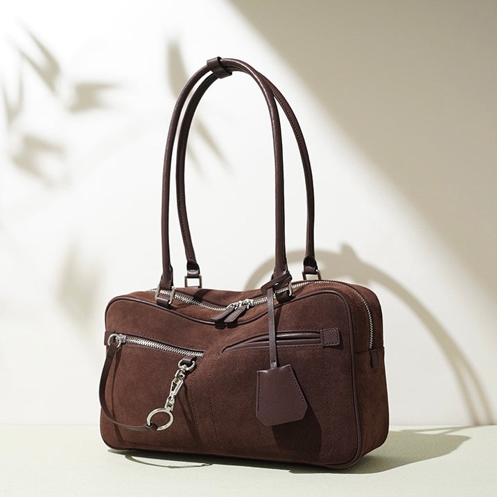 Women's Genuine Leather Pillow Shoulder Bag with Zipper Pocket