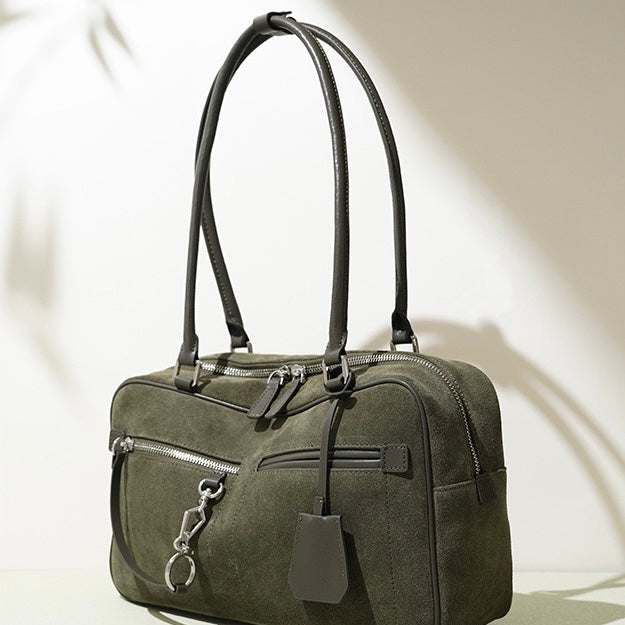 Women's Genuine Leather Pillow Shoulder Bag with Zipper Pocket