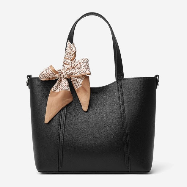 Women's Genuine Leather Ribbon Accent Handbag