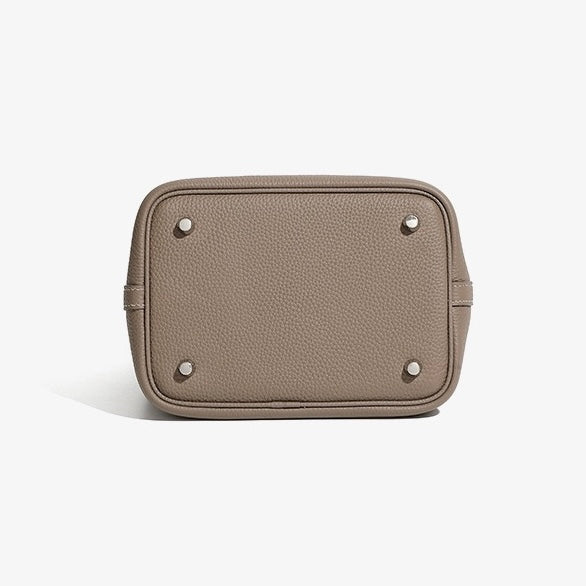 Women's Genuine Leather Basket Top Handle Bag with Buckle Closure