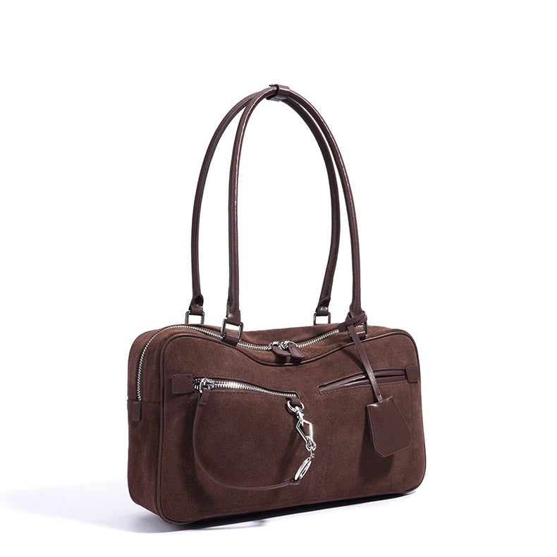 Women's Genuine Leather Pillow Shoulder Bag with Zipper Pocket