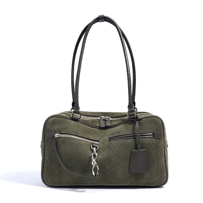 Women's Genuine Leather Pillow Shoulder Bag with Zipper Pocket