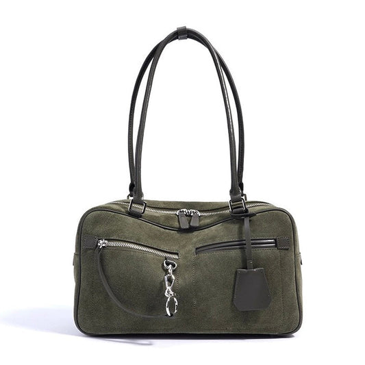 Women's Genuine Leather Pillow Shoulder Bag with Zipper Pocket
