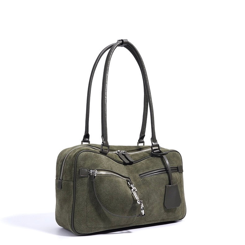 Women's Genuine Leather Pillow Shoulder Bag with Zipper Pocket