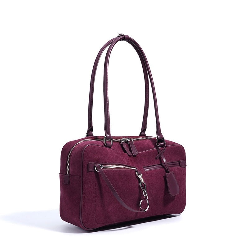 Women's Genuine Leather Pillow Shoulder Bag with Zipper Pocket