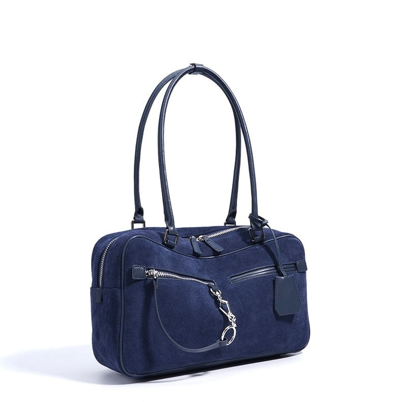 Women's Genuine Leather Pillow Shoulder Bag with Zipper Pocket