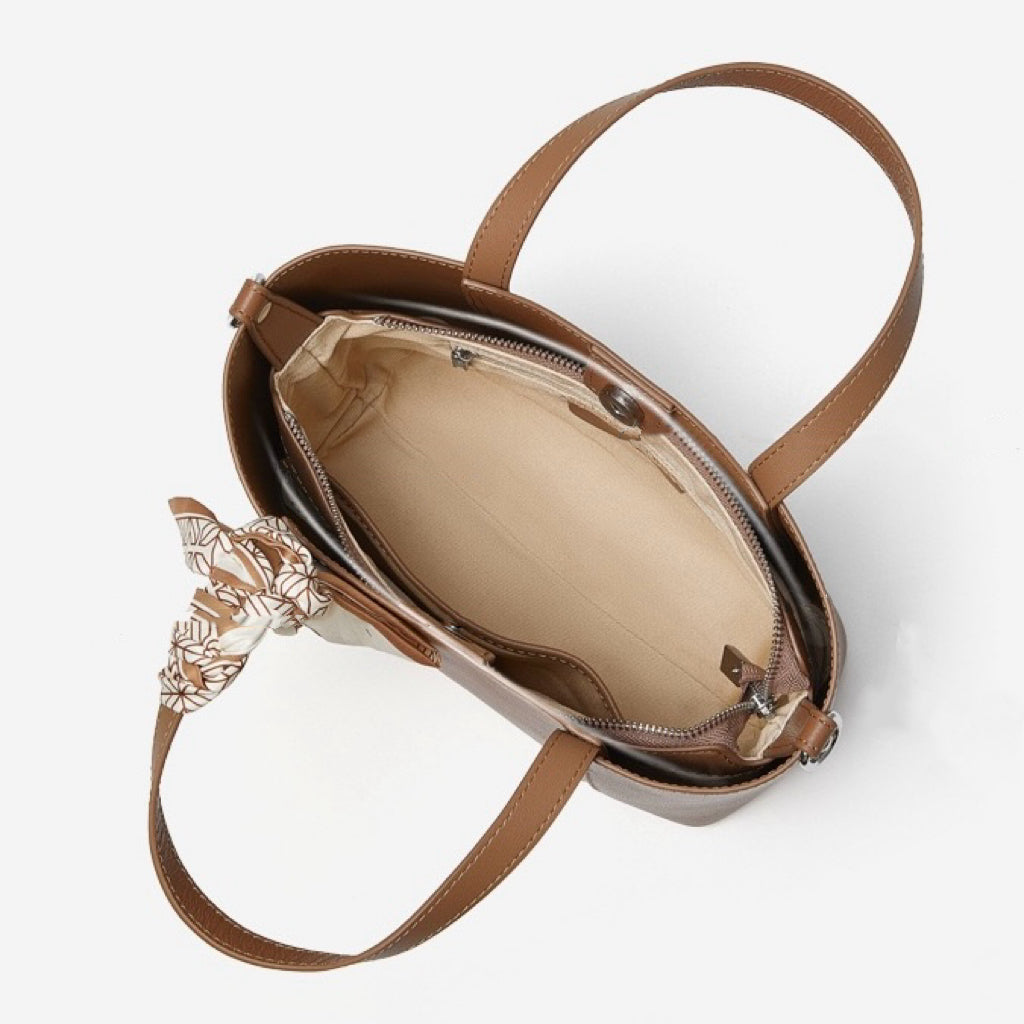 Women's Genuine Leather Ribbon Accent Handbag