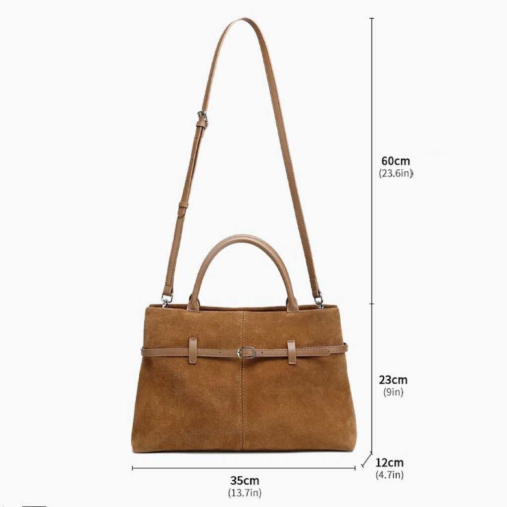 Women's Genuine Leather Suede Structured Lock Tote Bag