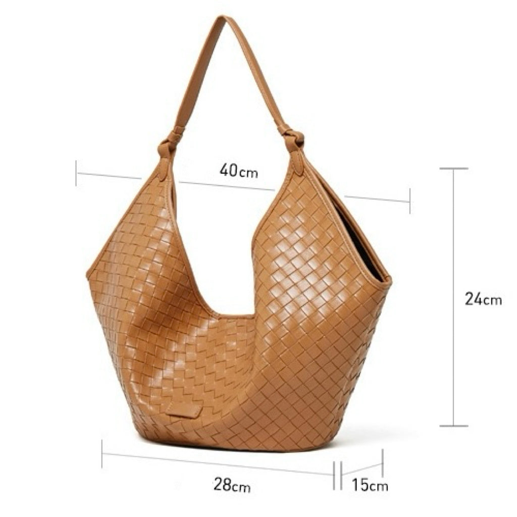 Women's Genuine Leather Woven Large Shoulder Tote Bag