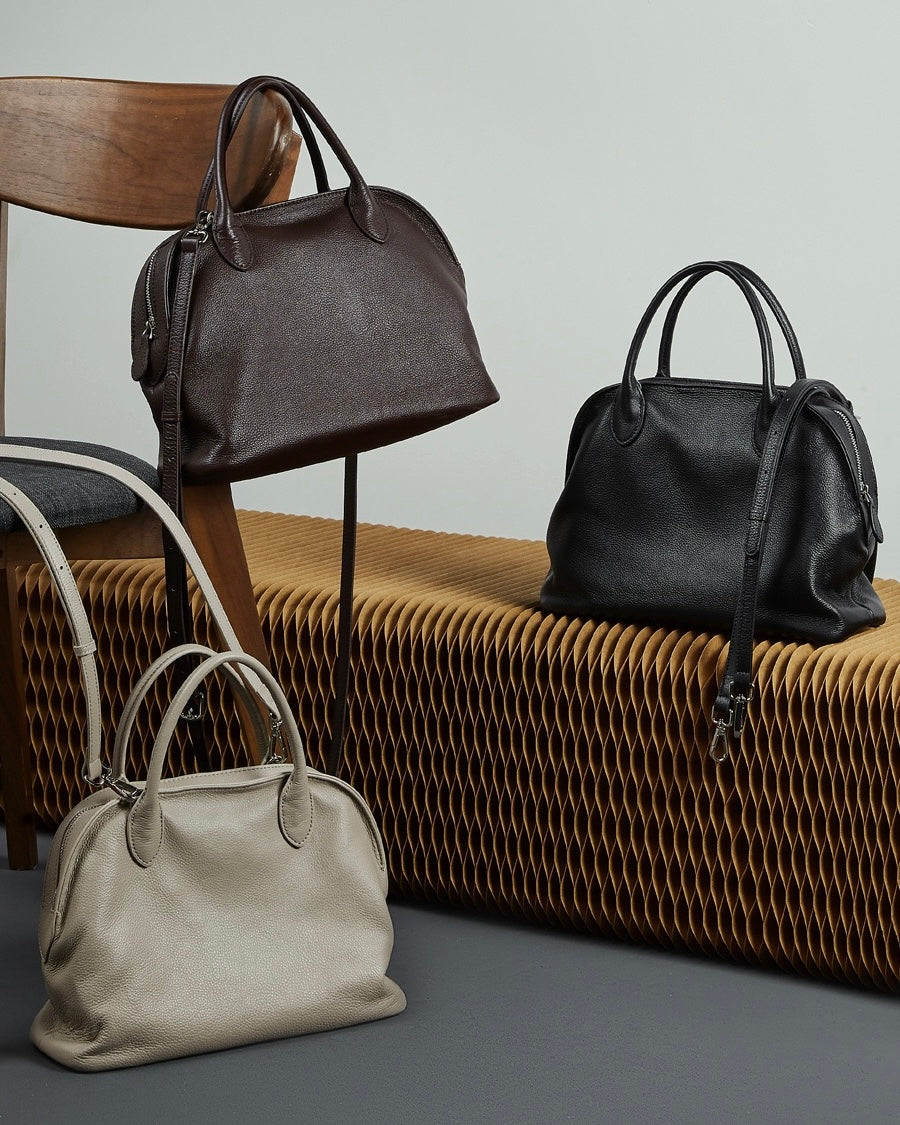 Women's Genuine Leather Grained Dome Bowling Bag