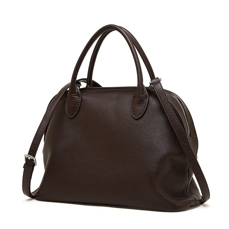 Women's Genuine Leather Grained Dome Bowling Bag