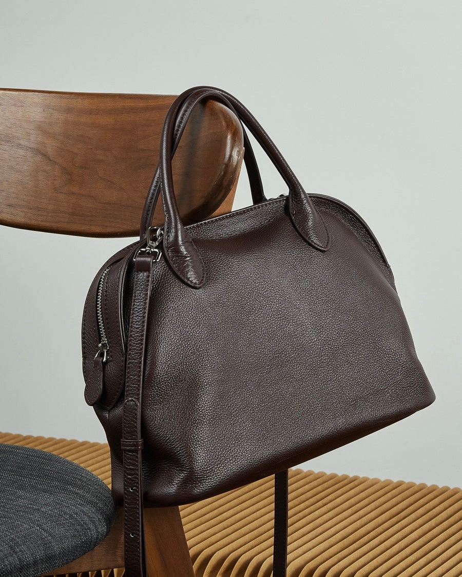 Women's Genuine Leather Grained Dome Bowling Bag